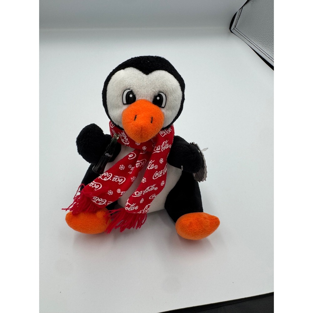 Vintage 1998 Coca-Cola Penguin in Snowflake Scarf‎ Bean Bag Plush Toy 0155